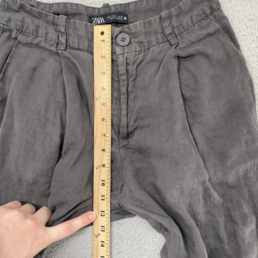 Zara Linen Pants Womens Small Gray Pleated Relaxed‎ Ankle Summer Beachy Travel